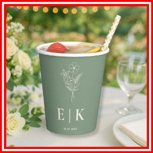 Sage Green Wedding Wildflower Paper Cups