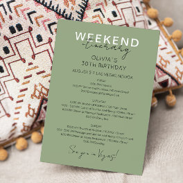 Sage Green Weekend Birthday Itinerary Invitation