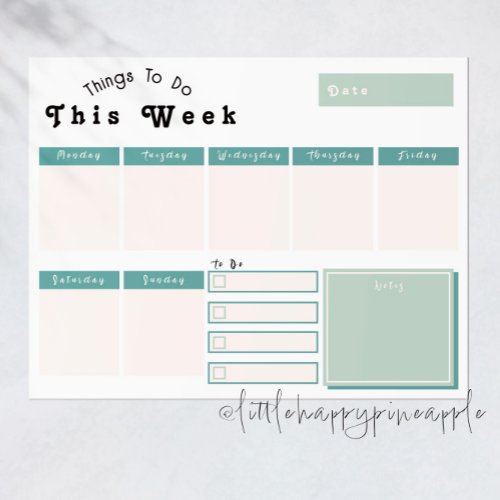 Sage Green Weekly Calendar Planner Notepad