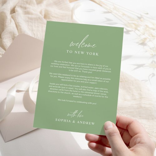 Sage Green Welcome Itinerary Thank You Card