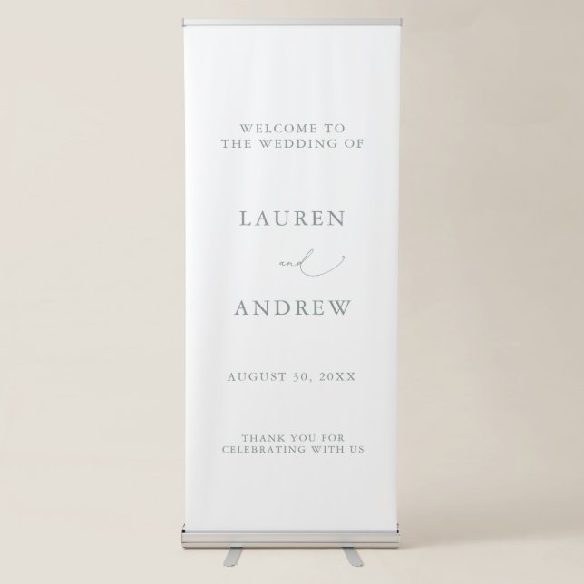 Sage Green Welcome to Our Wedding Retractable Banner (Front)
