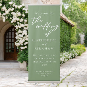 Sage Green Welcome to our Wedding Vertical Retractable Banner