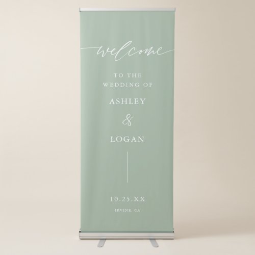 Sage Green Welcome To Our Wedding Welcome Retractable Banner