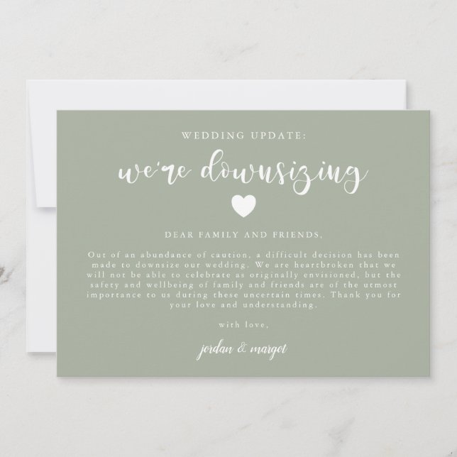 Sage Green We're Downsizing Wedding Update Announcement (Front)