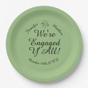 Sage Green We're Engage Y'All Custom Paper Plates