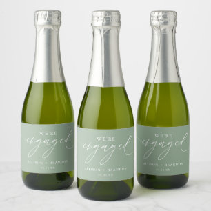 Sage Green We're Engaged Engagement Party Favors Sparkling Wine Label