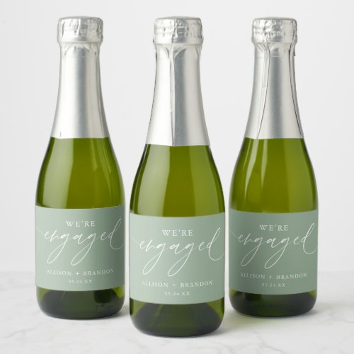 Sage Green Were Engaged Engagement Party Favors Sparkling Wine Label