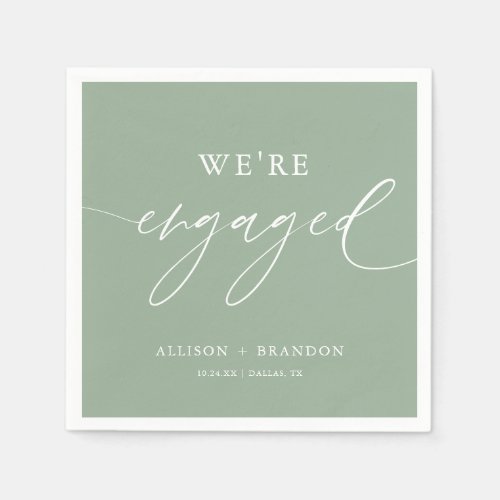 Sage Green Were Engaged Engagement Party Napkins