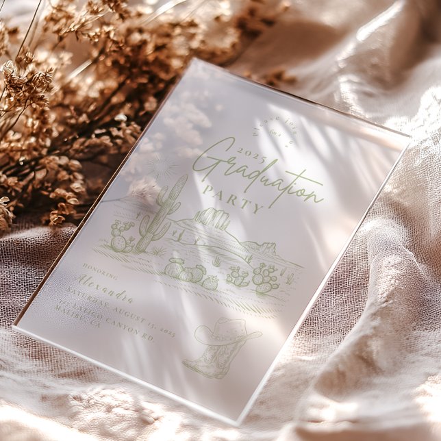 Sage Green Western Cowgirl Graduation Party Acrylic Invitations (Creator Uploaded)