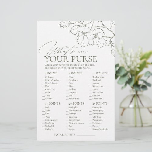 Sage Green whats in your purse bridal shower game