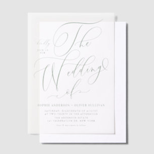 Sage Green Whimsical Calligraphy Wedding Vellum Invitations