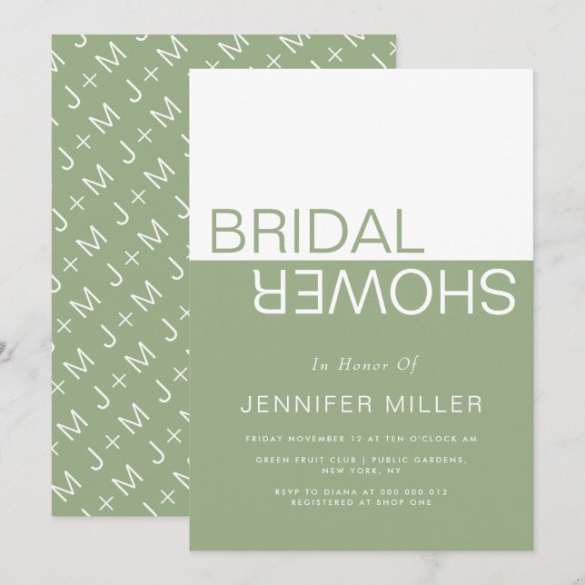 Sage green whimsical colorblock bridal shower invitation (Front/Back)