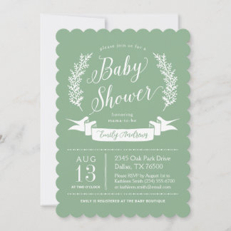 Sage Green Whimsical Cottage Garden Baby Shower Invitation