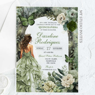 Sage Green Whimsical Forest Quinceanera Acrylic Invitations