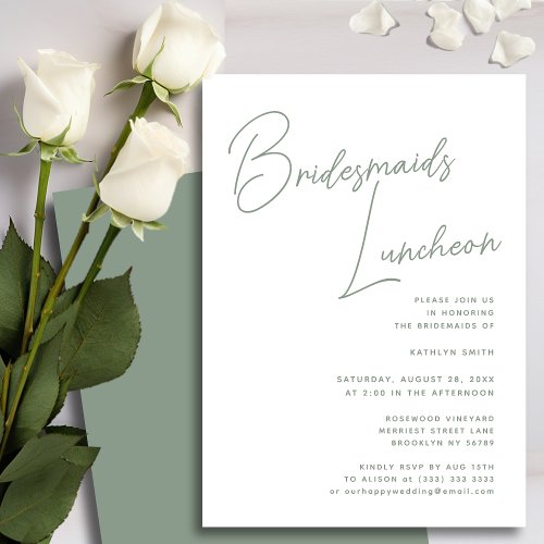 Sage Green Whimsical Script Bridesmaids Luncheon Invitation