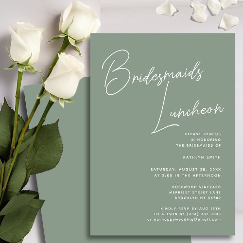 Sage Green Whimsical Script Bridesmaids Luncheon Invitation