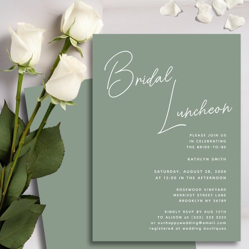 Sage Green Whimsical Script Chic Bridal Luncheon Invitation