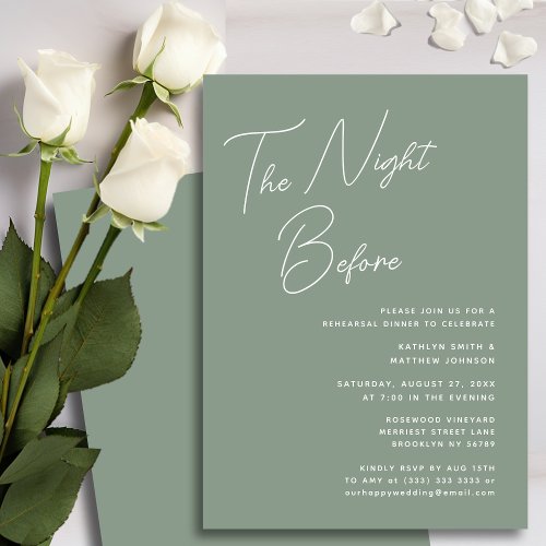 Sage Green Whimsical Script Chic The Night Before Invitation