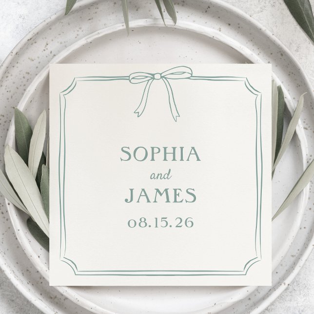 Sage Green Whimsical Simple Classic Bow Wedding Napkins (Creator Uploaded)