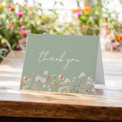 Sage Green Whimsical Wildflower Bridal Shower Thank You Card