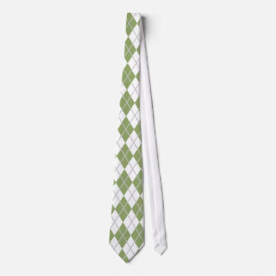 Sage Green & White Argyle Tie