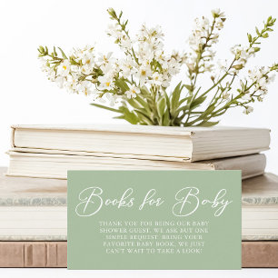 Sage Green White Baby Shower Books for Baby Enclosure Card