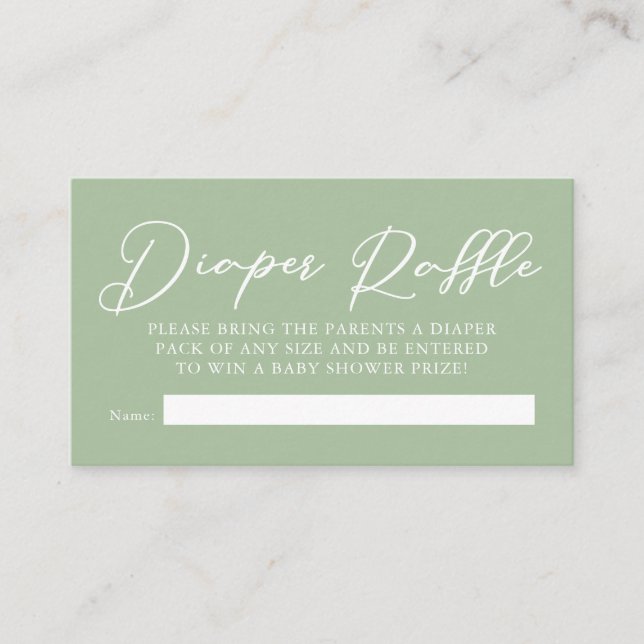 Sage Green White Baby Shower Diaper Raffle Enclosure Card (Front)