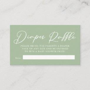 Sage Green White Baby Shower Diaper Raffle Enclosure Card