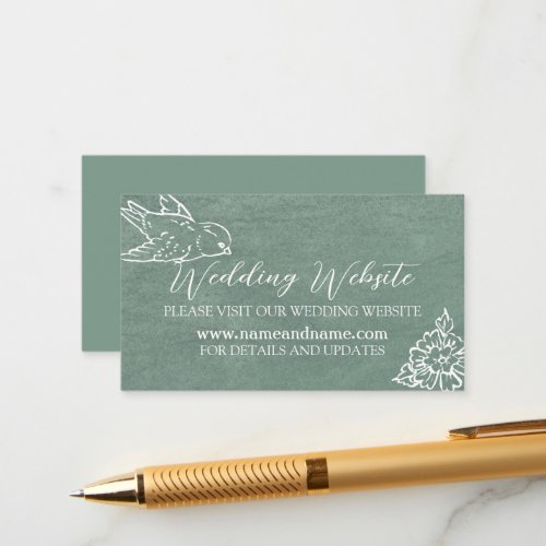Sage Green White Bird Floral Leaf Wedding Website Enclosure Card