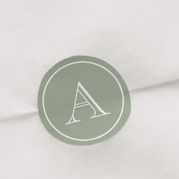Sage Green &amp; White Block Initial Monogram Classic Round Sticker