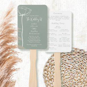 Sage Green White Bold Simple Modern Floral Program Hand Fan