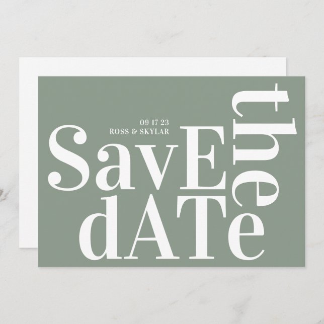 Sage Green White Bold Simple Save The Date (Front/Back)