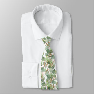 SAGE GREEN WHITE BOTANICAL MENS TIE