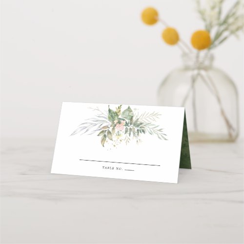 Sage Green White Botanical Wedding Place Card