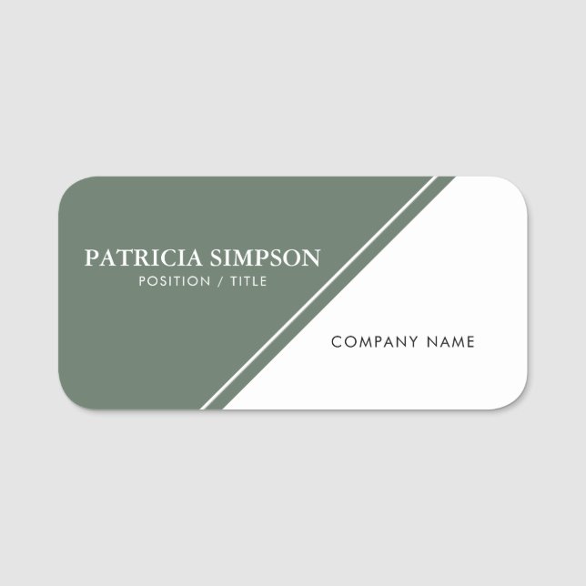 Sage Green White Calming Modern Aesthetic Name Tag (Front)