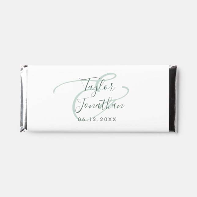 Sage Green White Chic Minimal Personalized Wedding Hershey Bar Favors (Front)