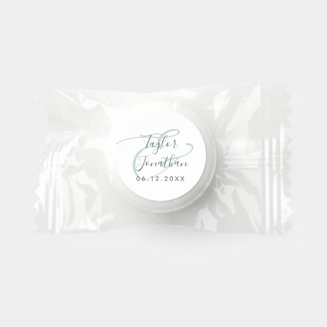 Sage Green White Chic Minimal Personalized Wedding Life Saver® Mints (Front)