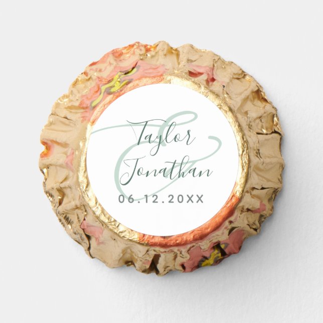 Sage Green White Chic Minimal Personalized Wedding Reese's Peanut Butter Cups (Front)