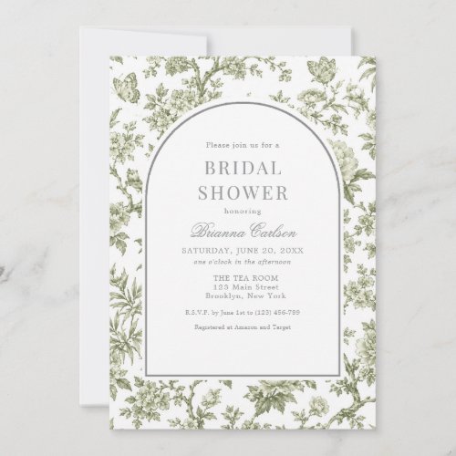 Sage Green White Chinoiserie Floral Bridal Shower Invitation