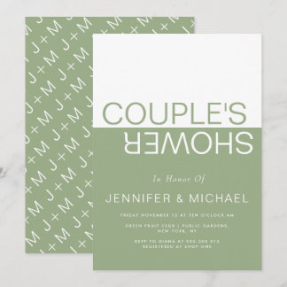 Sage green white colorblock couples wedding shower invitation