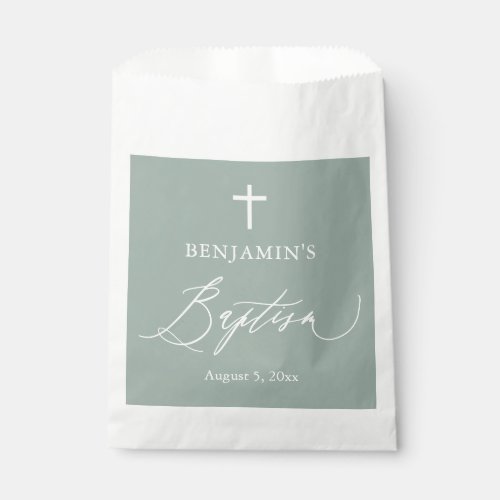 Sage Green White Cross Boy Baptism Favor Bags