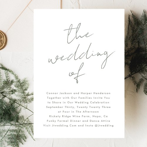 Sage Green White Custom Name Modern The Wedding of Invitation