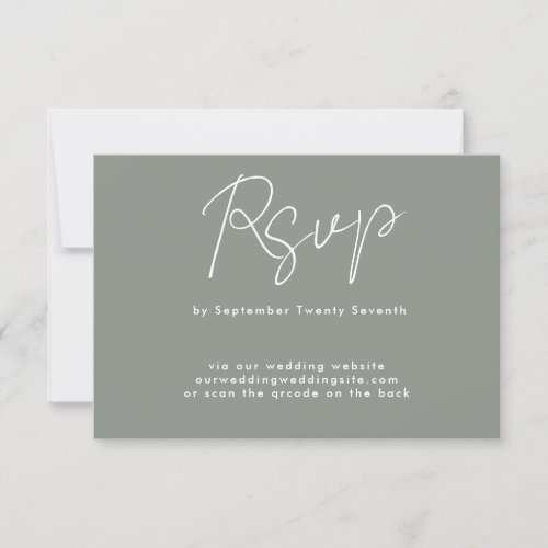 sage green white custom Wedding Website QR CODE RSVP Card