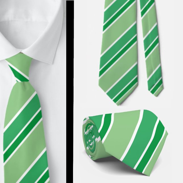 Sage Green White Diagonal Candy Stripes Striped Neck Tie (Creator Uploaded)