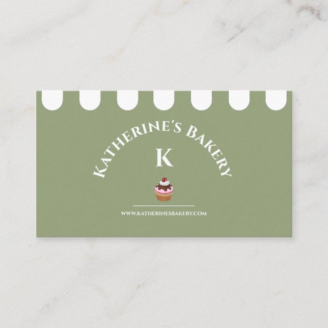 Sage Green White Elegant Bakery Business Card (Front)