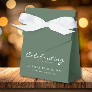 Sage Green White Elegant Script Funeral Memorial Favor Boxes