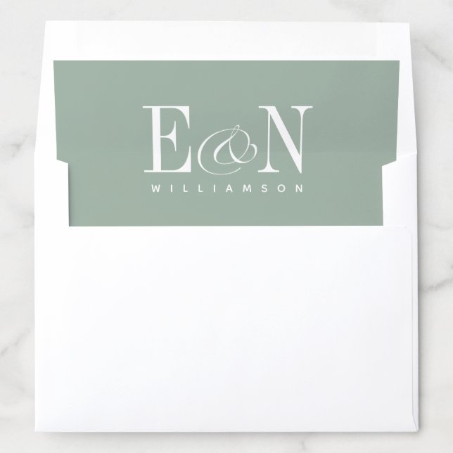 Sage Green & White Elegant Wedding Invitation Envelope Liner (In Envelope)