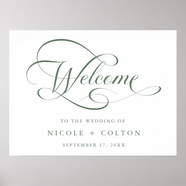 Sage Green & White Elegant Wedding Welcome Sign (Front)