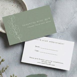 Sage Green White Eucalyptus Therapist Appointment  Business Card