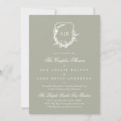 Sage Green White fig floral monogram couples Invitation (Front)